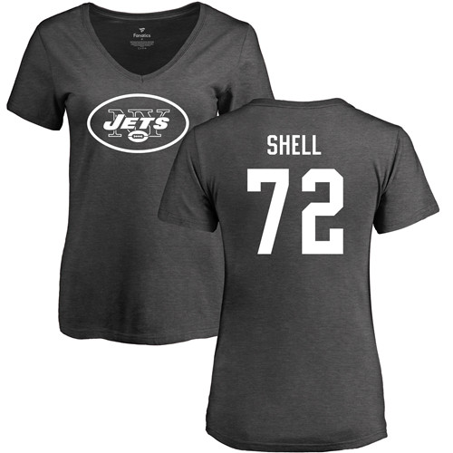 New York Jets Ash Women Brandon Shell One Color NFL Football #72 T Shirt->women nfl jersey->Women Jersey